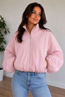 Dusty Pink Balloon Sleeve Lined Zip Windbreaker Jacket