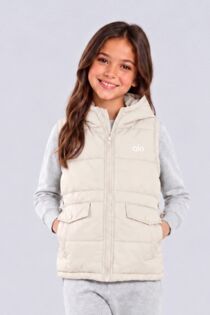 Beige Girls Zip Through Printed Gilet