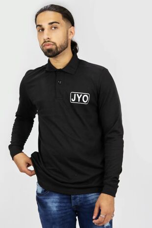 Black Long Sleeve JYO Print Polo Shirt