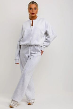 Bleach Grey Bomber Sweatshirt With Straight Leg Jogger