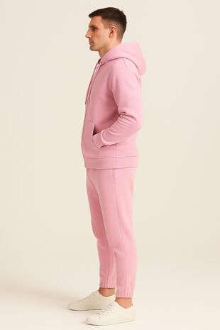 Pink Fleece Jogging Pockets Bottoms Plain Tracksuit