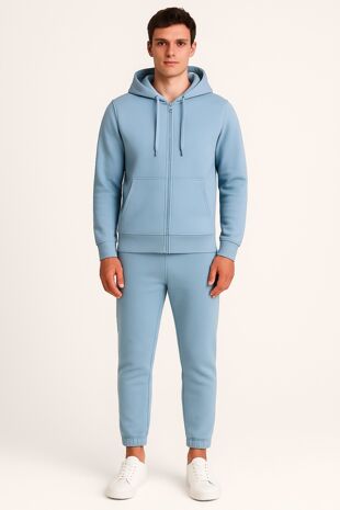 Sky Blue Fleece Jogging Pockets Bottoms Plain Tracksuit