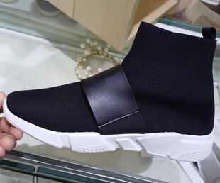Black Knitted Sock Sneakers With Strap