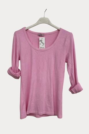 Long Sleeve Rib Top With Round Collar