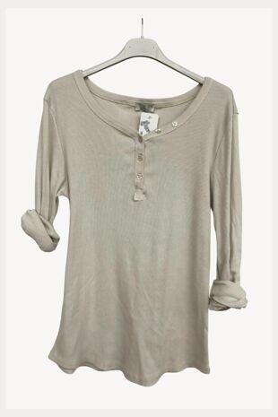 Womens Ribbed Henley Long Sleeves Top