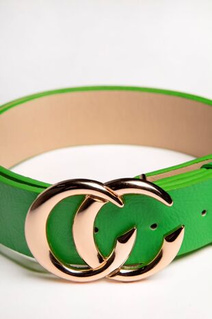 Green CC Buckle Faux Leather Belt