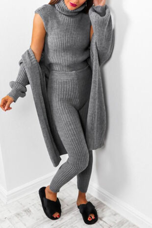 3 Piece Knitted Roll Neck Lounge Set