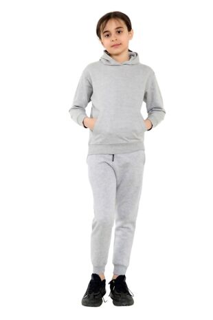 Grey Kids Plain Fleece Pullover Hoodie Casual Tracksuit
