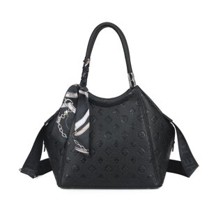 Embossed Shoulder Tote Bag with Scarf Detail