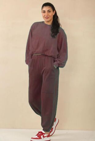Chocolate Acid Wash Sweat With Bubble Hem Set