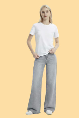 Grey High Waist Wide Leg Jeans