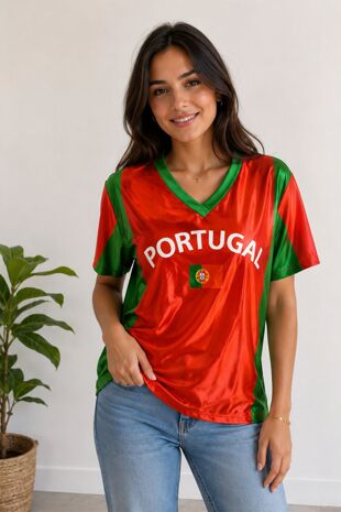 Red With Contrast Green Portugal Printed Football T-Shirt