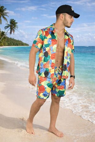 Job Lot Colorful Casino Dice Print Shirt and Shorts Set