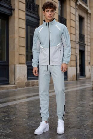 Sky Blue Colour Block High Vis Slim Fit Hooded Jacket & Joggers