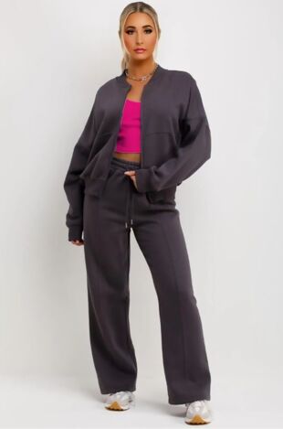 Slate Grey Bomber Sweatshirt With Straight Leg Jogger