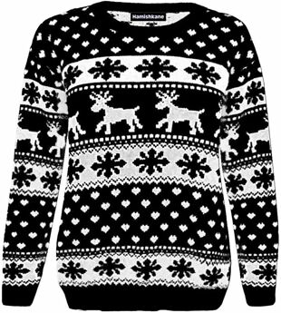 Kids Black Snowflake and Reindeer Christmas Jumper