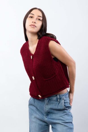 Gold Buttoned Wool Blend Knitted Vest