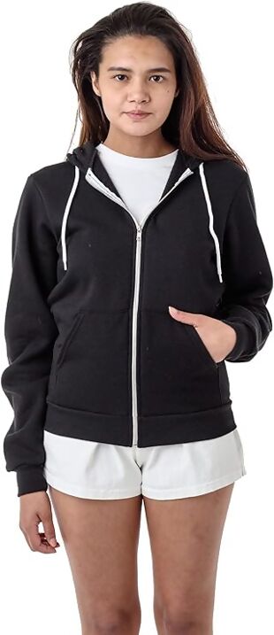 Black With White Contrast Zipped Hoodie
