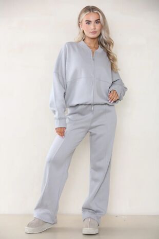 Dove Grey Bomber Sweatshirt With Straight Leg Jogger