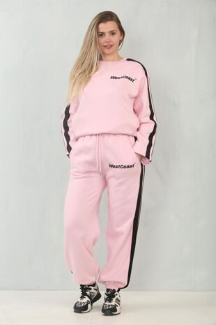 Pink Contrast Side Striped West Coast Printed Tracksuit