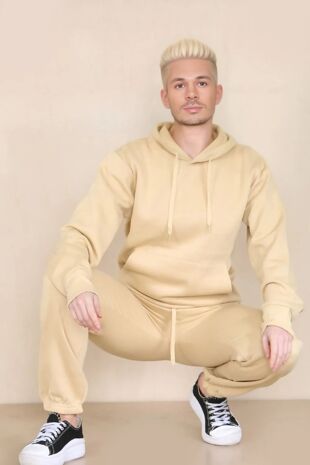 Beige Basic Pullover Hood Tracksuit