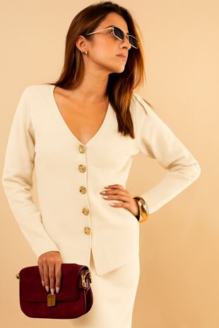 Beige Rose Gold Button Up V-Neck Cardigans