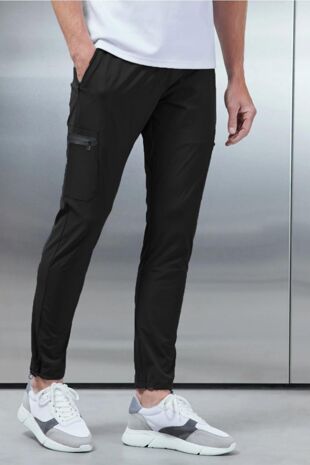 Black Lightweight Slim Fit Jogger Pants With Zipper Pocket