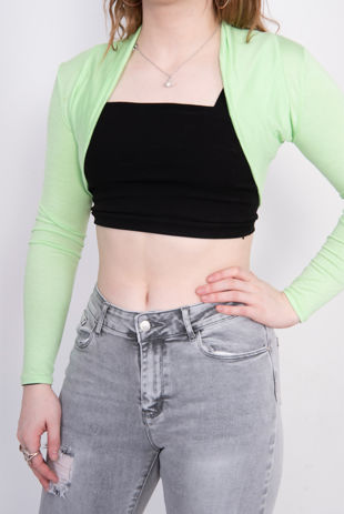 Apple Green Viscose Cropped Plain Shrug