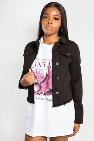 Black Raw Hem Denim Jacket
