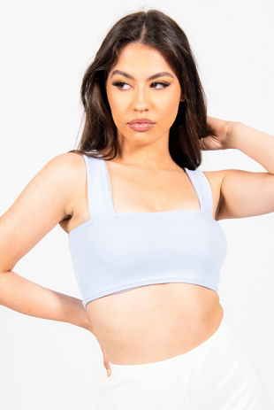 Baby Blue Thick Strap Square Neck Crop Top