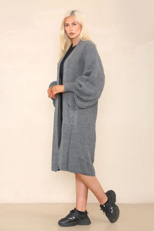 Longline Balloon Sleeve Knit Cardigan