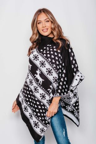 Black Christmas Reindeer Poncho