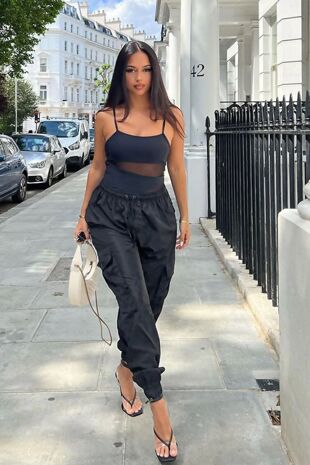 Black Cuffed Hem Shell Joggers