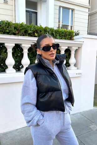 Black Faux Leather Drop Hem Gilet