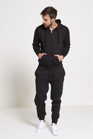 Plus Size Black Fleece Jogging Pockets Bottoms Plain Tracksuit