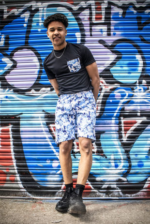 Black Floral Print T-Shirt And Shorts Set