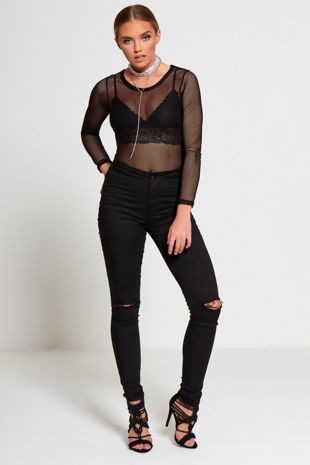 Black Knee Ripped High Waist Skinny Jeans