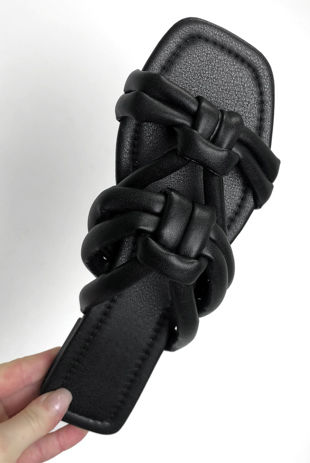 Black Knotted Square Toe Flat Sandals