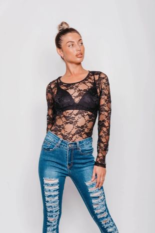 Black Long Sleeves Lace Top