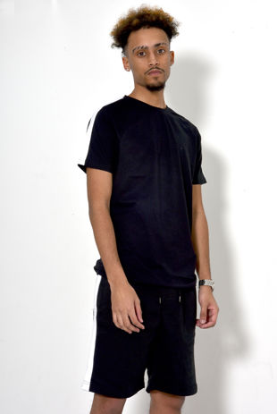 Black Monochrome Stripe Short Set