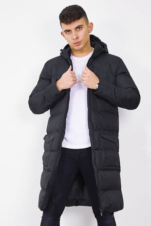 Black Padded Hood Longline Parka Size L