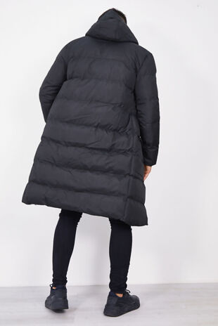 Black Padded Hood Longline Parka Size M