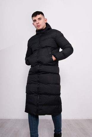 Black Padded Hooded Longline Parka