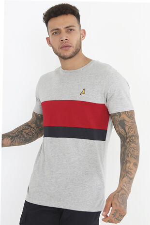 Grey Panel Detail Bird Embroidered T-Shirt