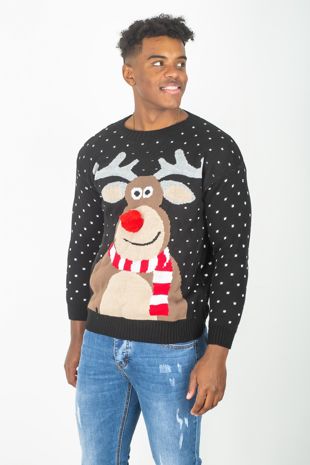 Black Pom Rudolph Christmas Jumper