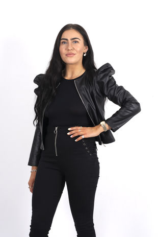 Black PU Puff Shoulder Crop Jacket 