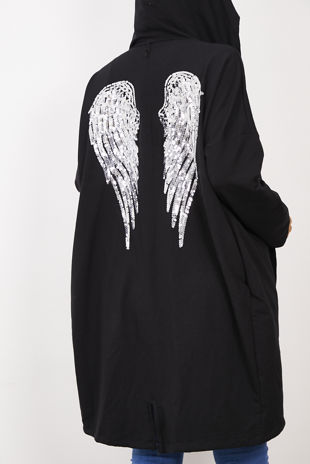 Black Sequin Angel Wing Hooded Cardigan