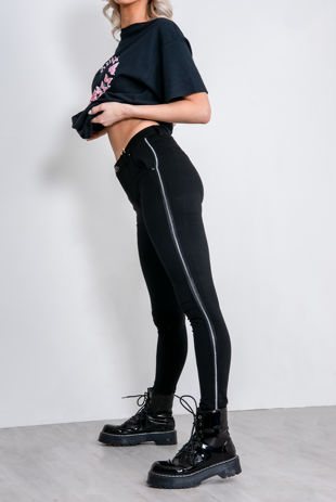 Black Silver Tape Stripe Skinny Jeans