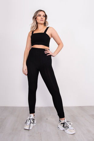 Black Sports Textured High Waisted Leggings
