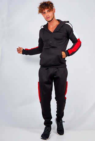 Black With Red And White Stripe Tracksuit